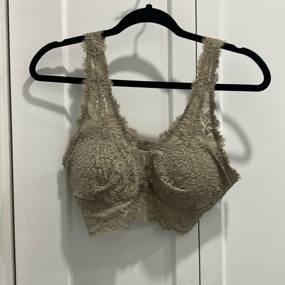 Aerie Women's L Taupe Beige Lace Floral   Bra Wireless Bralette - Picture 2 of 5